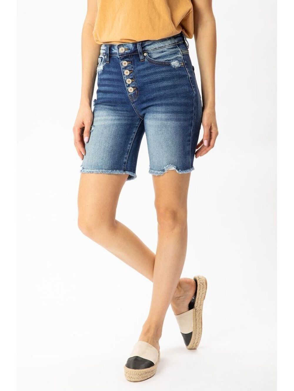 Kancan High Waisted Raw Hem Bermuda Shorts Size S